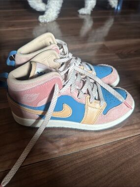 Jordan Kids Mid-Top Sneakers in Pink, Blue & Yellow